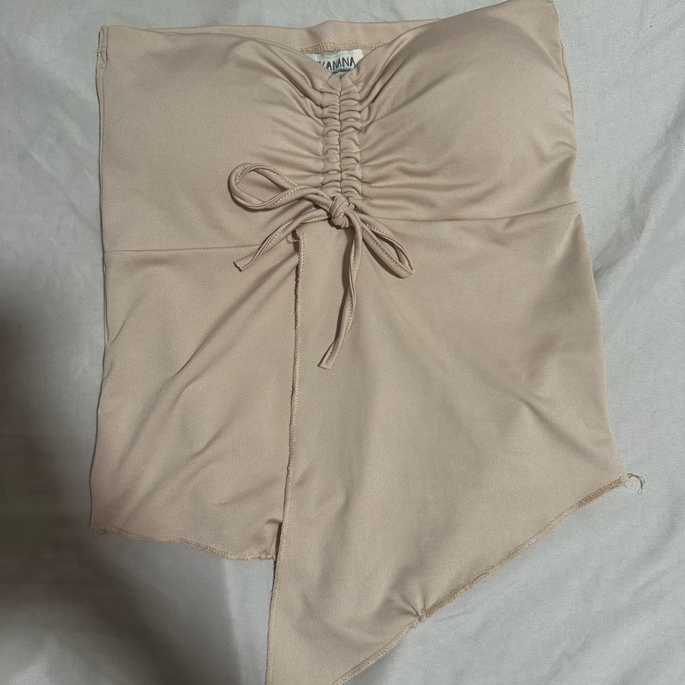 Beige Ruched Strapless Top